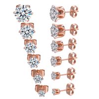 6 Pairs Simple Style Round Inlay 304 Stainless Steel Zircon 18K Gold Plated Ear Studs main image 3