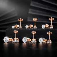 6 Pairs Simple Style Round Inlay 304 Stainless Steel Zircon 18K Gold Plated Ear Studs main image 4