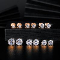 6 Pairs Simple Style Round Inlay 304 Stainless Steel Zircon 18K Gold Plated Ear Studs main image 1