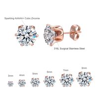 6 Pairs Simple Style Round Inlay 304 Stainless Steel Zircon 18K Gold Plated Ear Studs main image 2