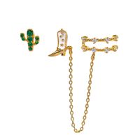 1 Piece Ethnic Style Cactus Tassel Sterling Silver Zircon 18K Gold Plated Drop Earrings main image 6
