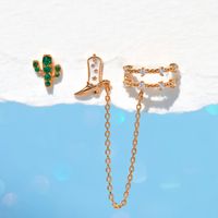1 Piece Ethnic Style Cactus Tassel Sterling Silver Zircon 18K Gold Plated Drop Earrings main image 4