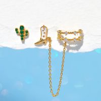 1 Piece Ethnic Style Cactus Tassel Sterling Silver Zircon 18K Gold Plated Drop Earrings main image 3