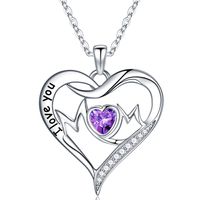 Sterling Silver Elegant Heart Shape Solid Color Plating Inlay Zircon Pendant Necklace sku image 2