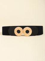 Simple Style Commute Round Elastic Band Metal Button Women's Leather Belts sku image 2