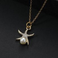 Simple Style Star Alloy Steel Asymmetrical Inlay Artificial Pearls Women's Pendant Necklace sku image 1