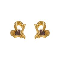 1 Pair Vintage Style Heart Shape Enamel Inlay Copper Zircon 18K Gold Plated Drop Earrings main image 2