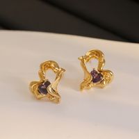 1 Pair Vintage Style Heart Shape Enamel Inlay Copper Zircon 18K Gold Plated Drop Earrings main image 5