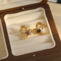 1 Pair Vintage Style Heart Shape Enamel Inlay Copper Zircon 18K Gold Plated Drop Earrings main image 6