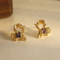 1 Pair Vintage Style Heart Shape Enamel Inlay Copper Zircon 18K Gold Plated Drop Earrings main image 4