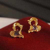 1 Pair Vintage Style Heart Shape Enamel Inlay Copper Zircon 18K Gold Plated Drop Earrings main image 1