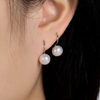 1 Pair Simple Style Round Plating Inlay Sterling Silver Artificial Pearls White Gold Plated Drop Earrings main image 7