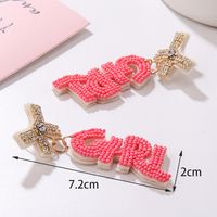 1 Pair Sweet Letter Asymmetrical Stainless Steel Cloth Glass Drop Earrings main image 4