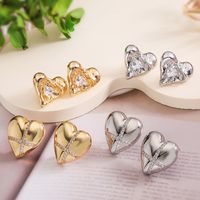 1 Pair Retro Simple Style Commute Heart Shape Inlay Copper Zircon 18K Gold Plated Ear Studs main image 1