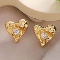 1 Pair Retro Simple Style Commute Heart Shape Inlay Copper Zircon 18K Gold Plated Ear Studs main image 7