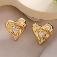 1 Pair Retro Simple Style Commute Heart Shape Inlay Copper Zircon 18K Gold Plated Ear Studs sku image 2