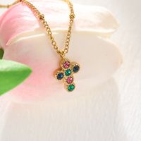 Stainless Steel 18K Gold Plated Sweet Cross Inlay Rhinestones Pendant Necklace sku image 3