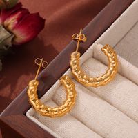 1 Pair Casual Elegant Simple Style Bamboo Patchwork Plating Titanium Steel 18K Gold Plated Ear Studs main image 8