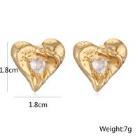 1 Pair Retro Simple Style Commute Heart Shape Inlay Copper Zircon 18K Gold Plated Ear Studs main image 3
