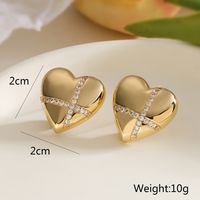 1 Pair Retro Simple Style Commute Heart Shape Inlay Copper Zircon 18K Gold Plated Ear Studs main image 2