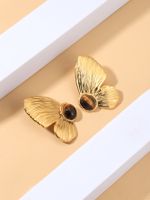 1 Pair Vintage Style Butterfly Inlay 304 Stainless Steel Natural Stone 18K Gold Plated Ear Studs main image 7
