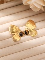 1 Pair Vintage Style Butterfly Inlay 304 Stainless Steel Natural Stone 18K Gold Plated Ear Studs main image 9
