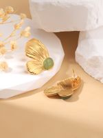 1 Pair Vintage Style Butterfly Inlay 304 Stainless Steel Natural Stone 18K Gold Plated Ear Studs main image 3