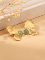 1 Pair Vintage Style Butterfly Inlay 304 Stainless Steel Natural Stone 18K Gold Plated Ear Studs main image 5