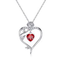 Sterling Silver Elegant Heart Shape Rose Solid Color Inlay Zircon Pendant Necklace sku image 1