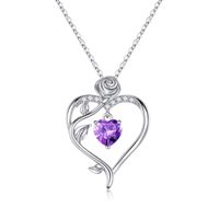 Sterling Silver Elegant Heart Shape Rose Solid Color Inlay Zircon Pendant Necklace sku image 2