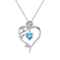 Sterling Silver Elegant Heart Shape Rose Solid Color Inlay Zircon Pendant Necklace sku image 3