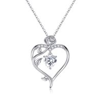 Sterling Silver Elegant Heart Shape Rose Solid Color Inlay Zircon Pendant Necklace sku image 4