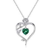 Sterling Silver Elegant Heart Shape Rose Solid Color Inlay Zircon Pendant Necklace sku image 5
