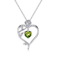Sterling Silver Elegant Heart Shape Rose Solid Color Inlay Zircon Pendant Necklace sku image 7