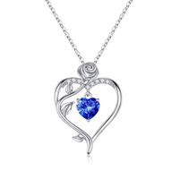 Sterling Silver Elegant Heart Shape Rose Solid Color Inlay Zircon Pendant Necklace sku image 8