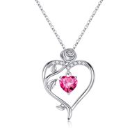 Sterling Silver Elegant Heart Shape Rose Solid Color Inlay Zircon Pendant Necklace sku image 9