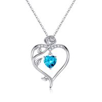 Sterling Silver Elegant Heart Shape Rose Solid Color Inlay Zircon Pendant Necklace sku image 11