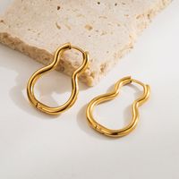 1 Pair Casual Classic Style Round Gourd Stainless Steel 18K Gold Plated Hoop Earrings main image 4