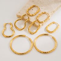 1 Pair Casual Classic Style Round Gourd Stainless Steel 18K Gold Plated Hoop Earrings main image 1