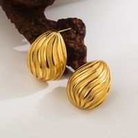 1 Pair Retro Exaggerated C Shape Water Droplets Stainless Steel 18K Gold Plated Ear Studs main image 6