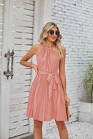 Women's Chiffon Dress Elegant Halter Neck Ruched Sleeveless Solid Color Knee-Length Daily main image 9
