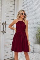 Women's Chiffon Dress Elegant Halter Neck Ruched Sleeveless Solid Color Knee-Length Daily main image 3