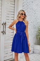 Women's Chiffon Dress Elegant Halter Neck Ruched Sleeveless Solid Color Knee-Length Daily main image 6