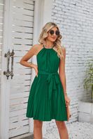 Women's Chiffon Dress Elegant Halter Neck Ruched Sleeveless Solid Color Knee-Length Daily main image 5
