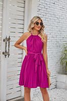 Women's Chiffon Dress Elegant Halter Neck Ruched Sleeveless Solid Color Knee-Length Daily main image 4