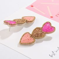 1 Pair Simple Style Artistic Heart Shape Handmade Beaded Cloth Drop Earrings main image 3