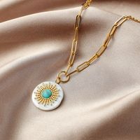 Stainless Steel 18K Gold Plated Vintage Style Sun Pendant Necklace sku image 1
