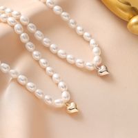 Freshwater Pearl Sterling Silver 14K Gold Plated White Gold Plated Baroque Style Simple Style Beaded Heart Shape Pendant Necklace main image 3
