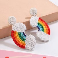 1 Pair Casual Sweet Artistic Rainbow Heart Shape Cloth Seed Bead Drop Earrings main image 3