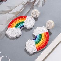 1 Pair Casual Sweet Artistic Rainbow Heart Shape Cloth Seed Bead Drop Earrings main image 6